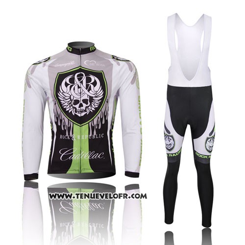 2013 Maillot Ciclismo Rock Racing Noir et Vert Manches Longues et Cuissard